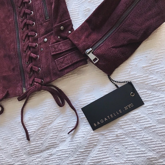 Bagatelle • Burgundy Western Suede Moto Jacket - Picture 4 of 8